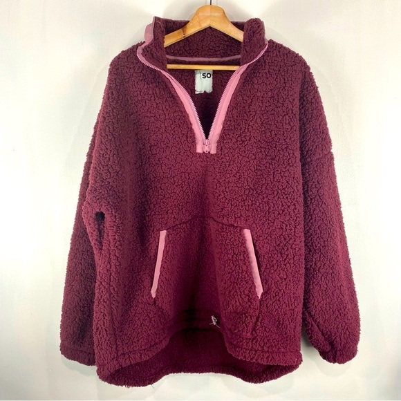 SO The Comfy Cozy 1/4 Zip Up Pullover Chunky Sweatshirt Maroon Size Large (NWT) - Picture 1 of 6